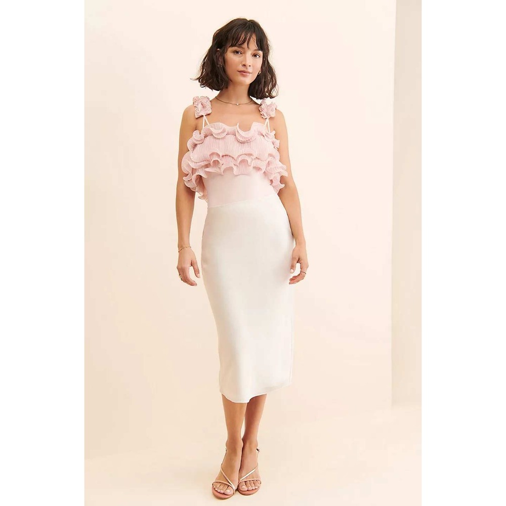 Free People For The Frill Of It Bodysuit Pink‎ Ruffle Tulle Lace Size Medium - Picture 3 of 13